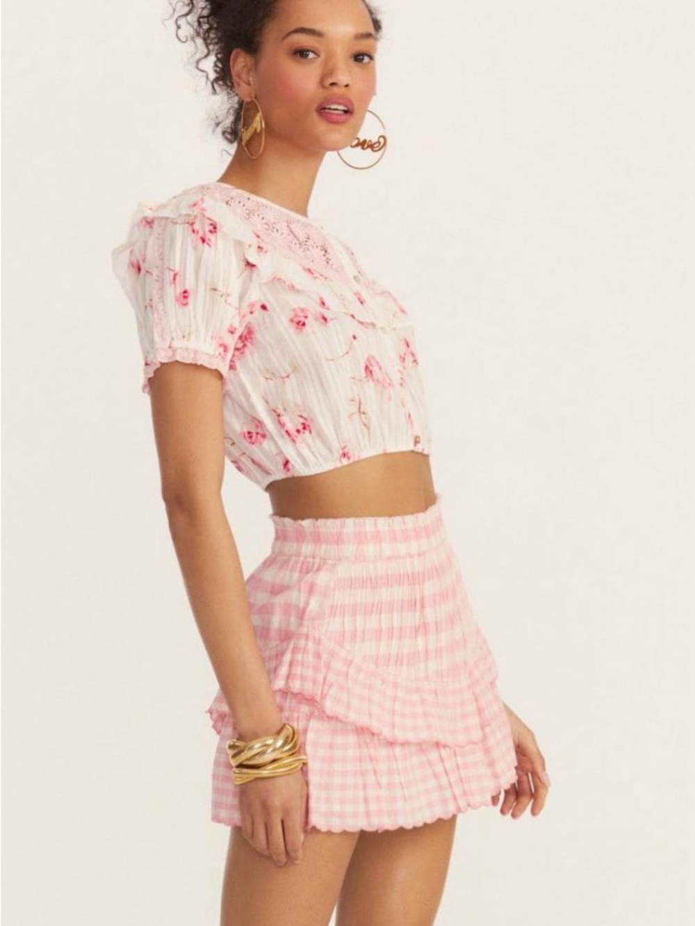 LoveShackFancy Elania Top & Shae Gingham Skirt Set - Size S
